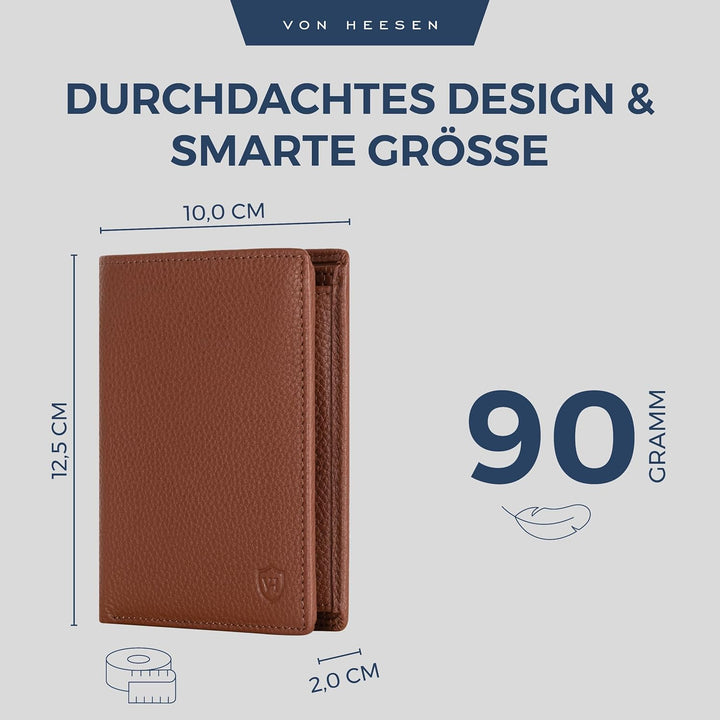 VON HEESEN Leder Geldbörse RFID Schutz I Echtleder Geldbeutel für Damen & Herren I Portemonnaie Brie