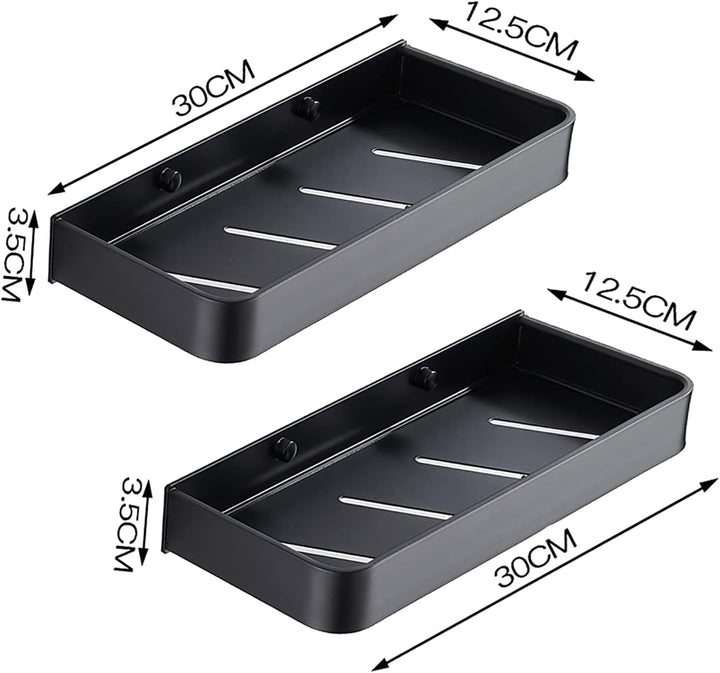 Camkum Duschablage Ohne Bohren Schwarz, 2 Stück Badezimmer Regal Selbstklebend Aluminium, Duschregal