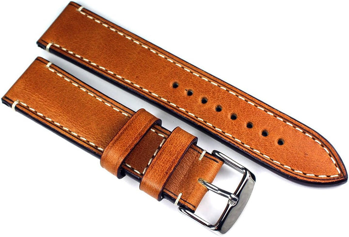Sulla RIOS 1931 22mm Herren Kalbsleder Deutsch Vintage Aviator Uhrenarmband durchgenäht hell braun C