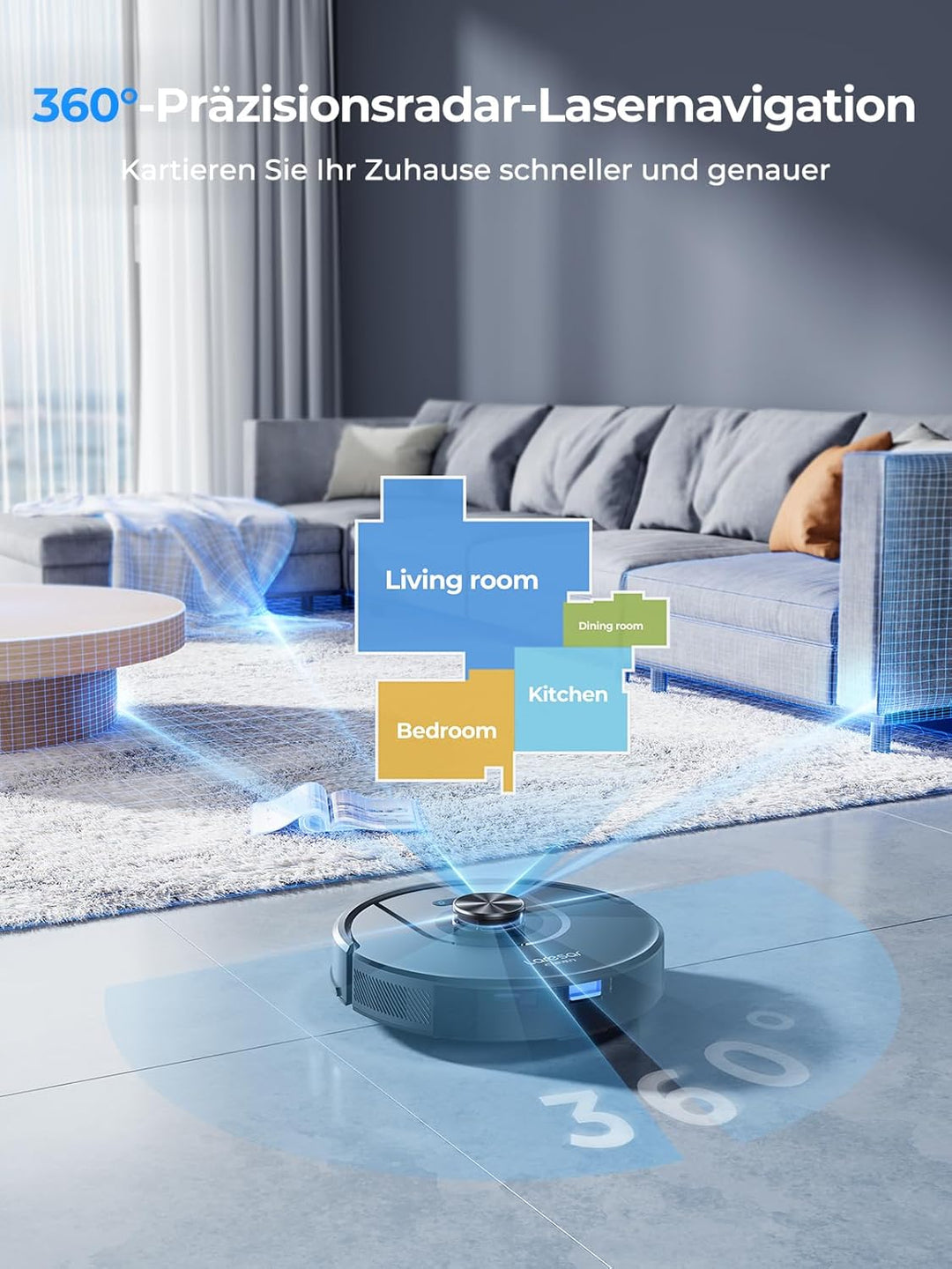 Laresar Clean Saugroboter mit Wischfunktion 3 in 1, 5000Pa Staubsauger Roboter mit Laser Navigation,