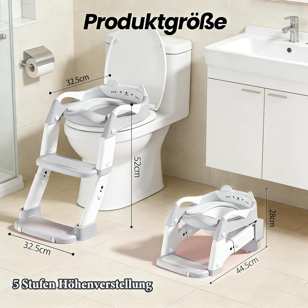 3 IN 1 Toilettensitz Kinder mit Treppe, Upgraded Töpfchen Trainer für Kinder, Höhenverstellbar Rutsc