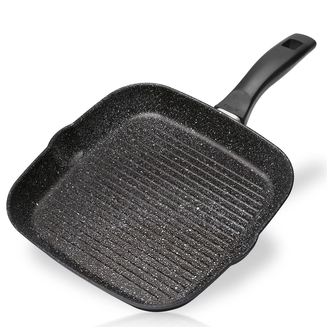 STONELINE Grillpfanne, Ø 32 x 32 cm, Aluguss, Grillpfanne beschichtet mit echten Steinpartikeln, gra