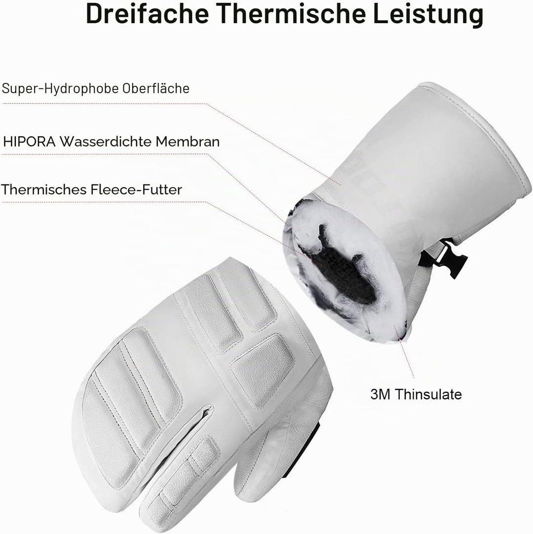 KUTOOK Skihandschuhe Ziegenleder 3M Thinsulate Fäustlinge 5 MM Eva HIPORA Wasserdicht Winddicht Stra