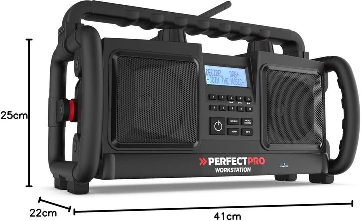 PerfectPro Baustellenradio Workstation, DAB+, Bluetooth und UKW-Empfang, Radio mit AUX und USB-Einga