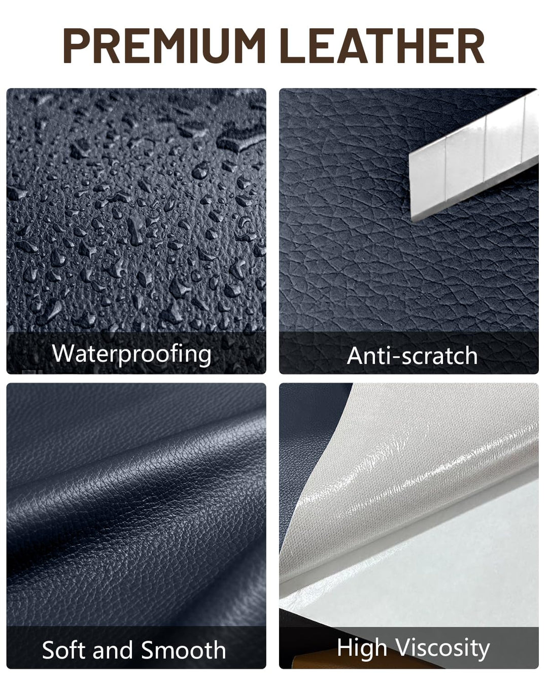 Leder Reparatur Set Dunkelblau, 60x180 cm Kunstleder Selbstklebend, Umweltfreundliche & Geruchsfrei