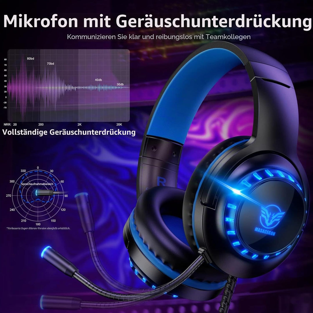Pacrate Gaming Headset für PS4/PS5/Xbox One/PC/Nintendo Switch, PS4 Kopfhörer mit Kabel Xbox Headset