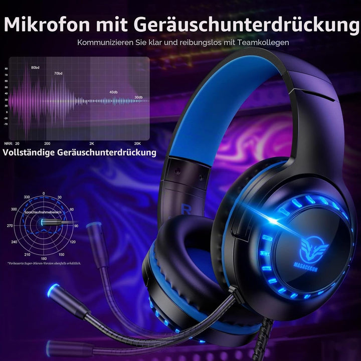 Pacrate Gaming Headset für PS4/PS5/Xbox One/PC/Nintendo Switch, PS4 Kopfhörer mit Kabel Xbox Headset
