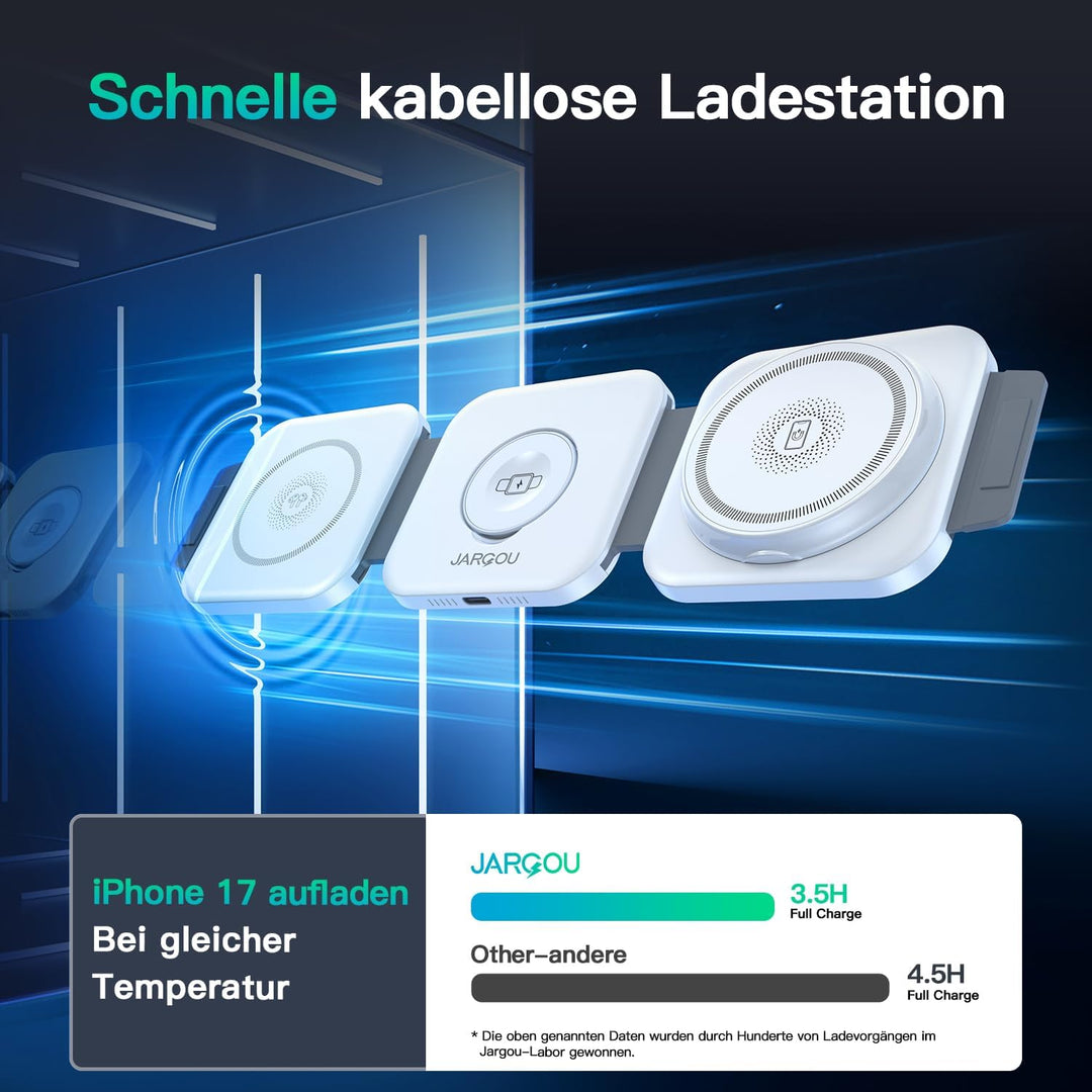 JARGOU 3 in1 Faltbare Ladestation für Apple, Ladestation Apple Watch und iPhone, Magnetisches Ladege