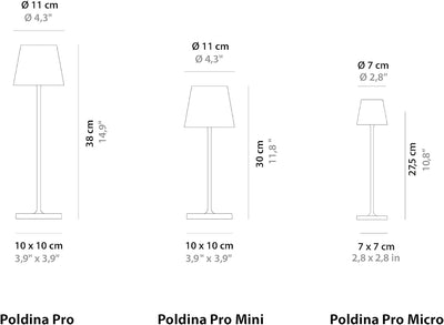 Zafferano Poldina Pro Micro Kabellose LED-Tischlampe Wiederaufladbar 2200-2700-3000K, IP65 Innen/Aus