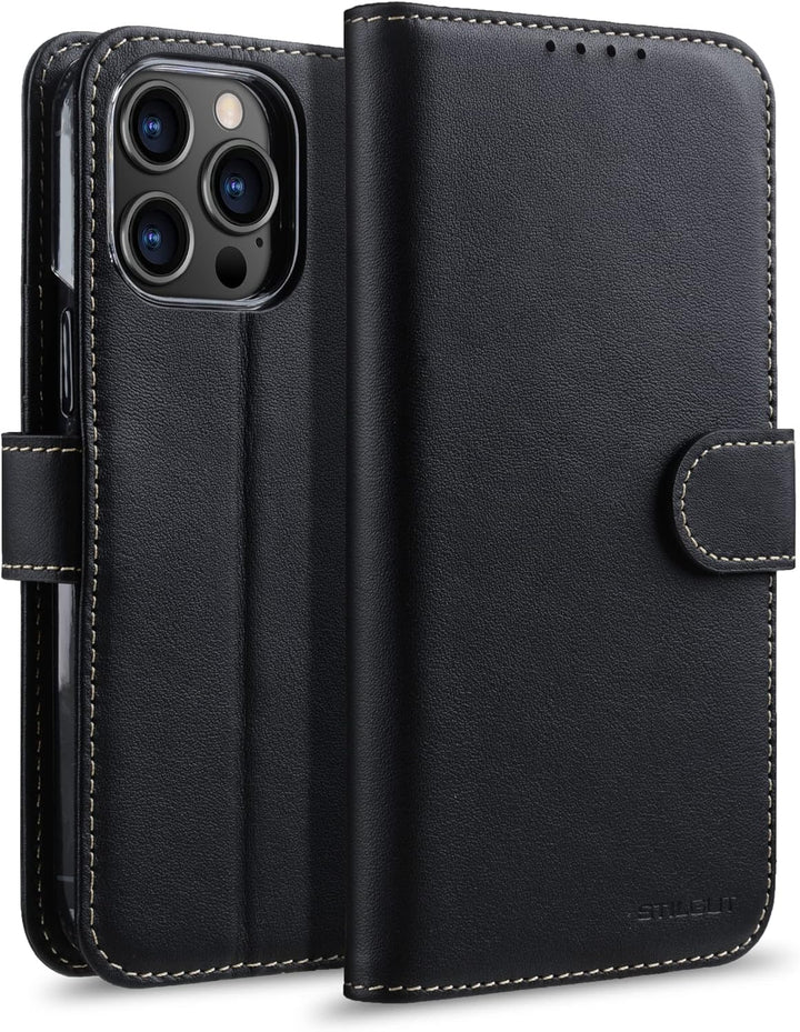 STILGUT Talis kompatibel mit iPhone 14 Plus (6.7") Hülle mit Kartenfach aus Leder, Flip Cover, Handy