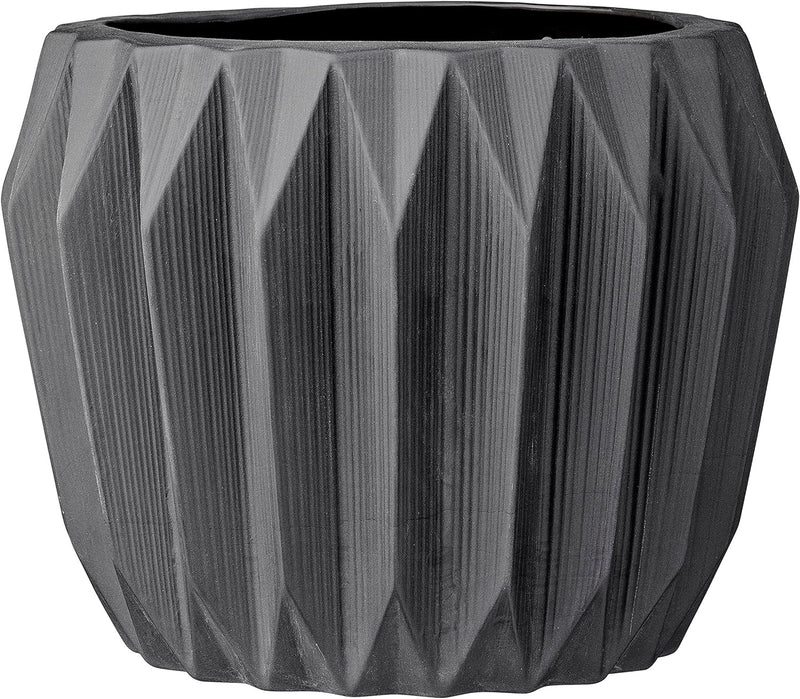 Bloomingville Moderner Übertopf aus Steingut, geriffelt, mattgrau, 20,3 x 15,2 cm Grau Dunkel, Grau
