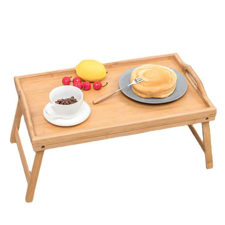 Betttisch Klappbar, Bambus Betttablett Serviertablett Frühstückstablett mit Beinen und Griffen, Tabl