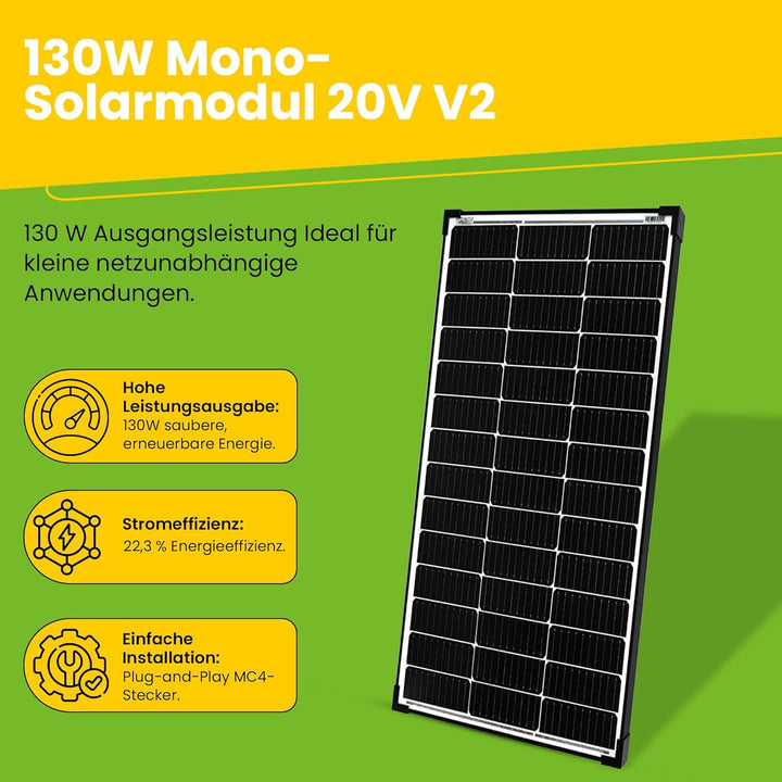 Offgridtec 130W Mono Solarpanel 20V Black Frame V2 130W 20V Schwarz, 130W 20V Schwarz