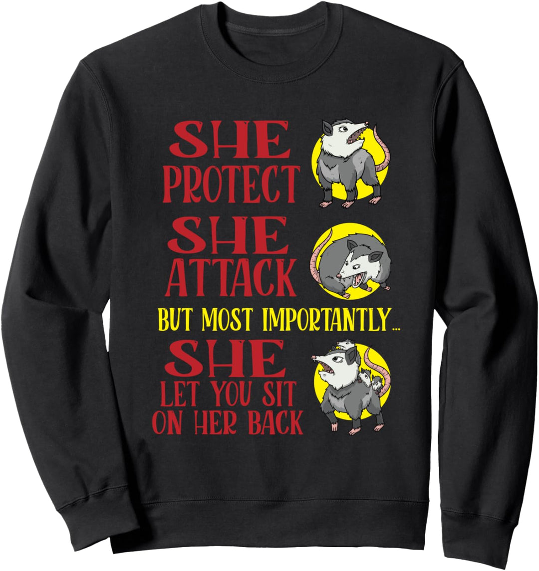 Funny Opossum She Protect Attack on Her Back Possum Sweatshirt