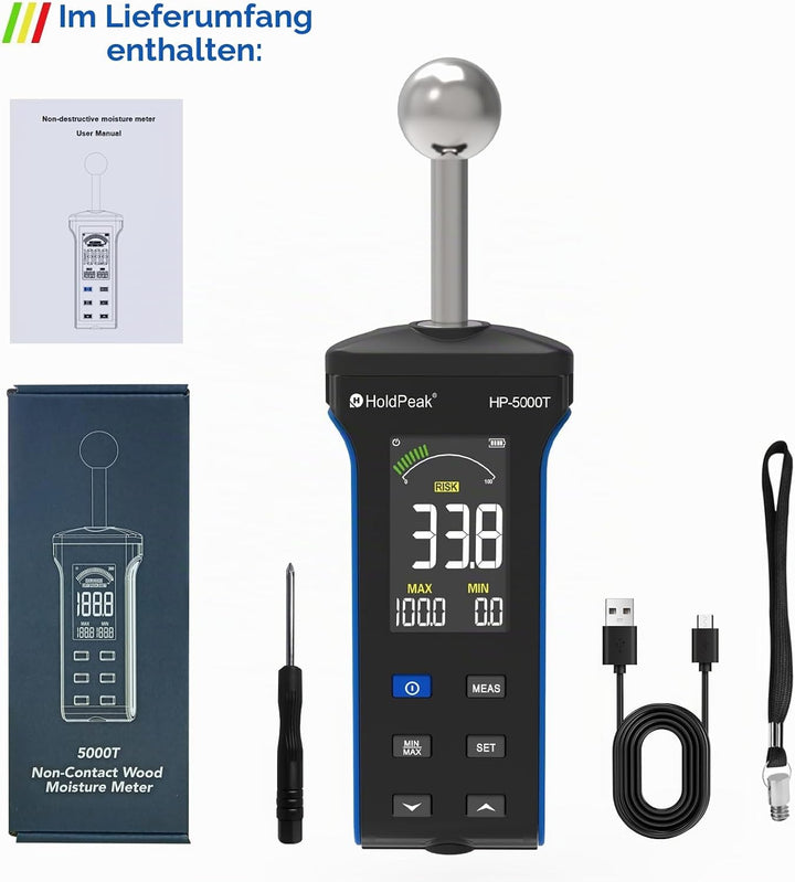 Feuchtigkeitsmesser, mit LCD-Farbdisplay und Alarmfunktion, für Wände, Holz, Mauerwerk, Beton, Gipse