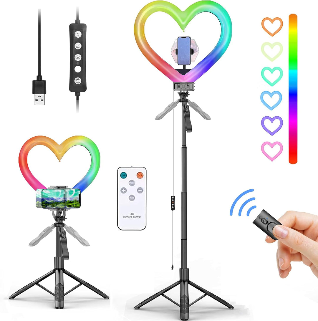 Ringlicht in Herzform, 30,5 cm (12 Zoll), RGB, LED, Herzform, mit Handyhalterung für Live-Stream/Mak