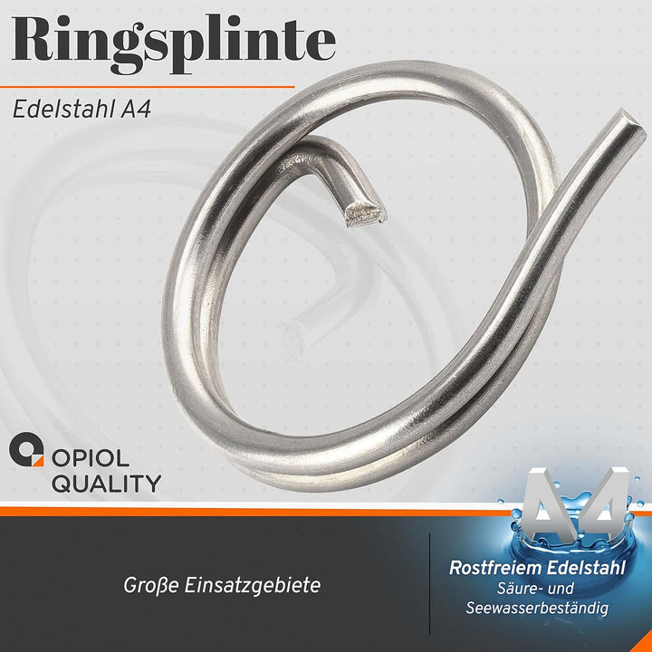 OPIOL QUALITY® Ringsplinte 1,25x15 mm aus Edelstahl A4 V4A (50 Stück) Sicherungsringe Schlüsselring