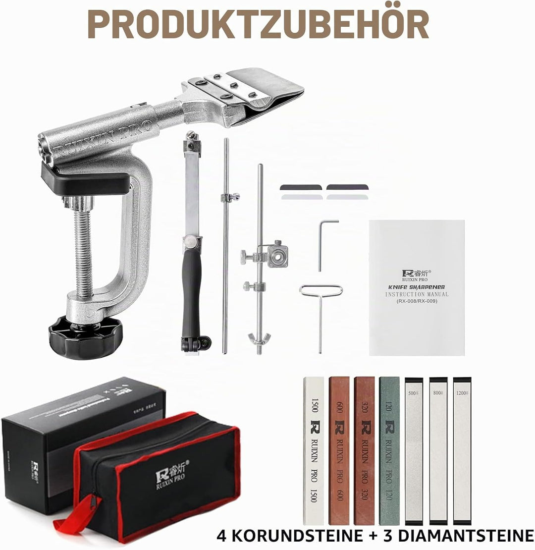 RUIXIN PRO RX-008 Professioneller Messerschärfer mit 7 Schleifsteinen, 360° drehbar, Flip Design, fe