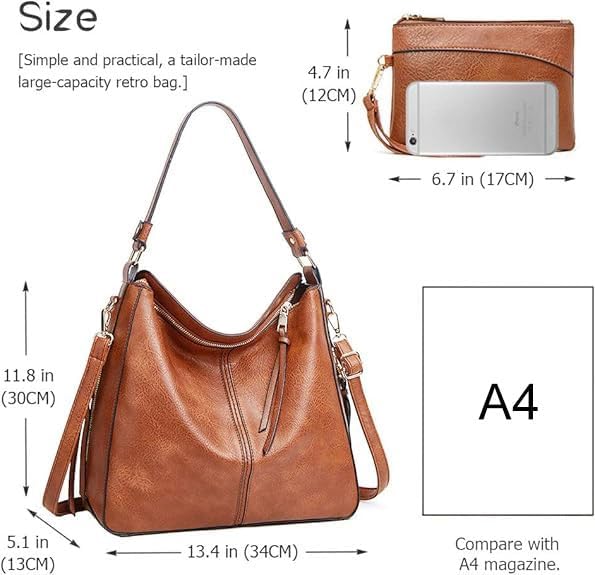 Lifetooler Handtaschen Set Gross Leder Tasche Schultertasche Hobo Taschen Damen Portemonnaie Geschen