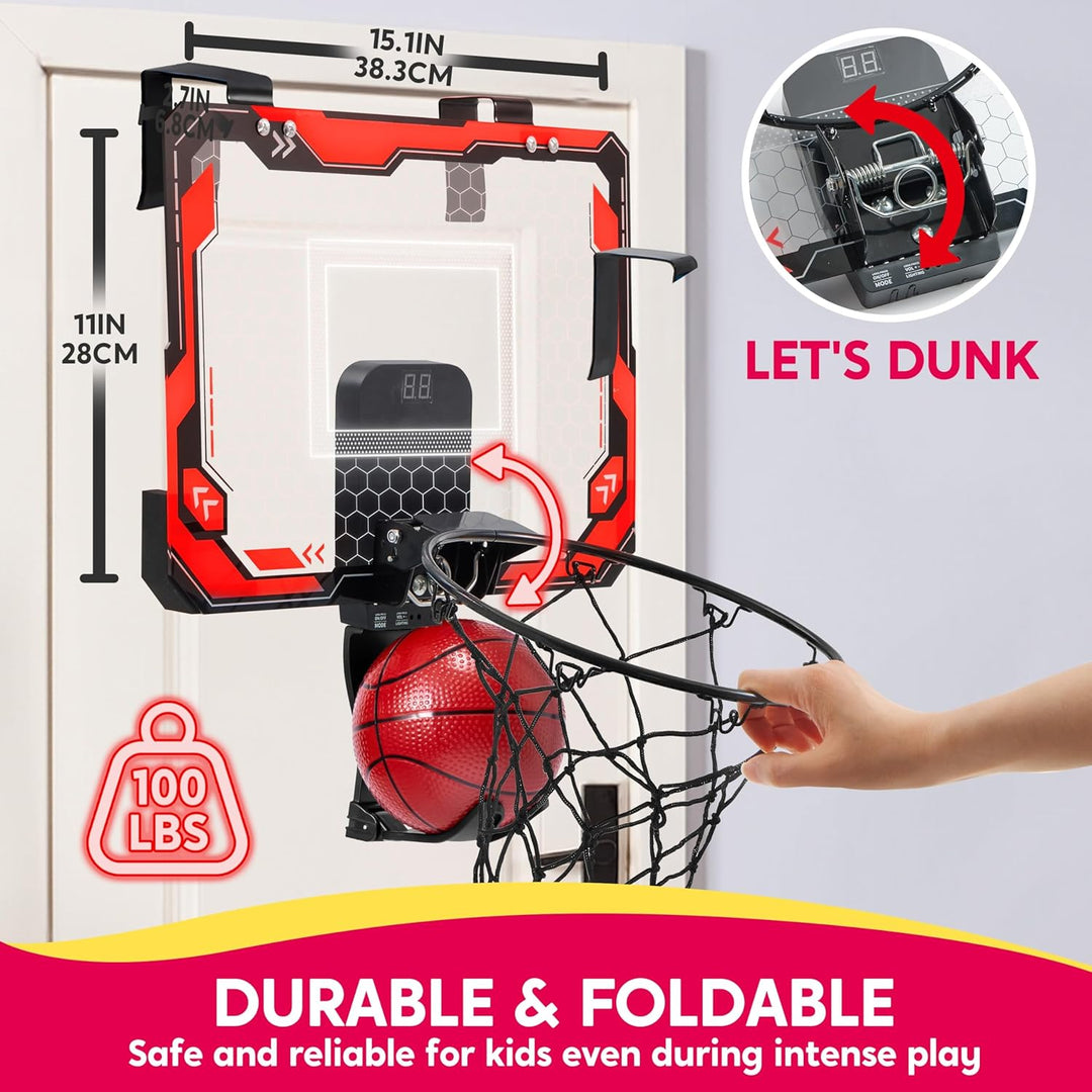SYNCFUN Basketballkorb Indoor Kinder,Mini Basketballkorb Kinder mit Elektronische Anzeigetafel 4 Bal