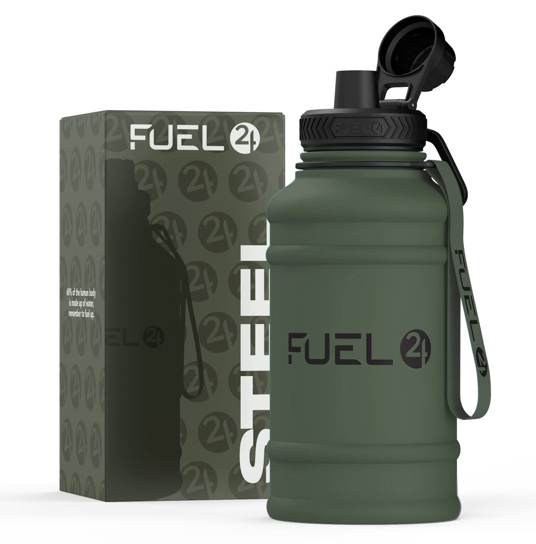 Fuel24 Extra Stark Trinkflasche Edelstahl Metall 1.3L & 2.2L - Auslaufsicher & BPA-Frei Wasserflasch