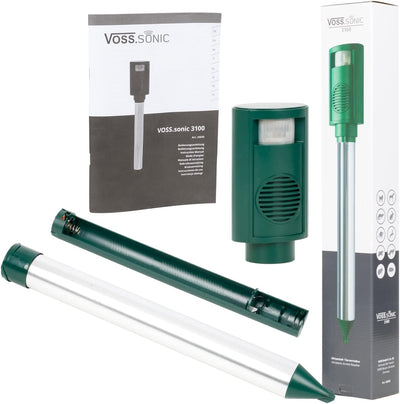 VOSS.sonic 3100 Premium Katzenschreck mit Aluminium Stab zum professionellen Aufstellen - Marderabwe