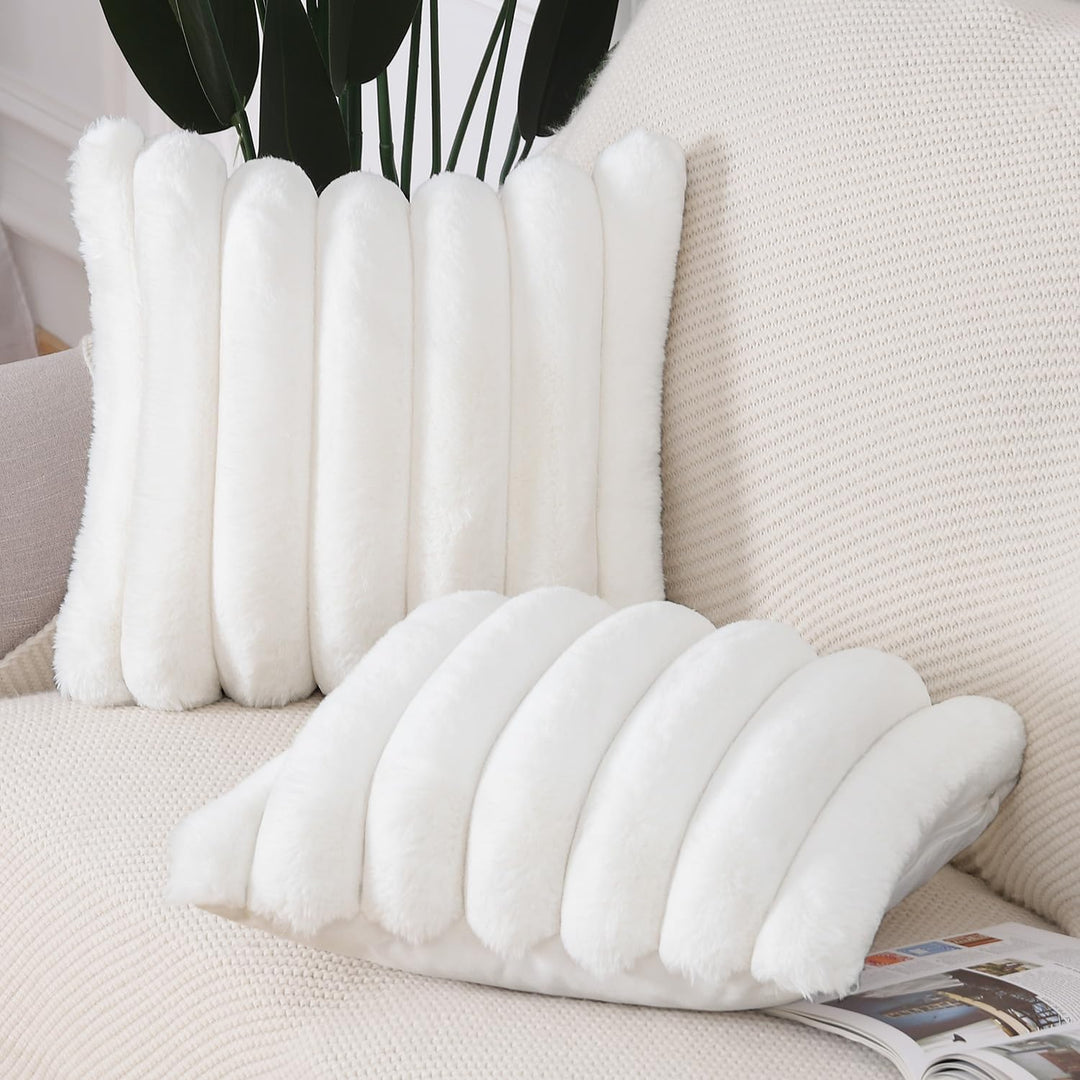 Madizz 2er Set Plüsch Samt Dekorative Kissenbezüge Flauschig Gestreifte Weich Kissenbezug für Sofa S