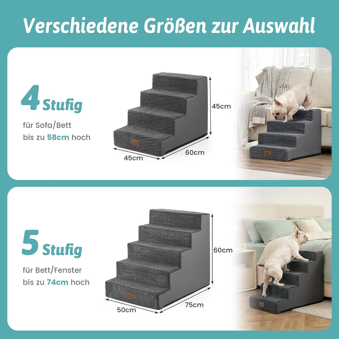 Hundetreppe für Kleine Hunde, 5 Stufen Breiter Haustiertreppe für Bett Couch Auto, 60cm Hoch Hochdic