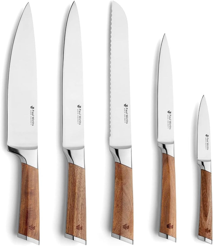 Paul Wirths 5-TLG. Messer-Block Set Acacia, Edelstahl, Silber/braun, 30 x 13.5 x 37.5 cm, 5-Einheite