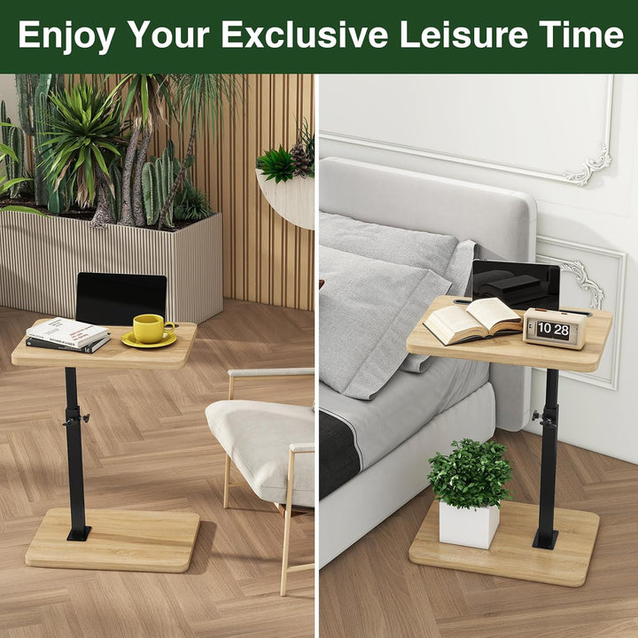 IBUYKE Beistelltisch C Form, 360° Rotierbarer und Höhenverstellbar Sofatisch, Couchtisch für schmale