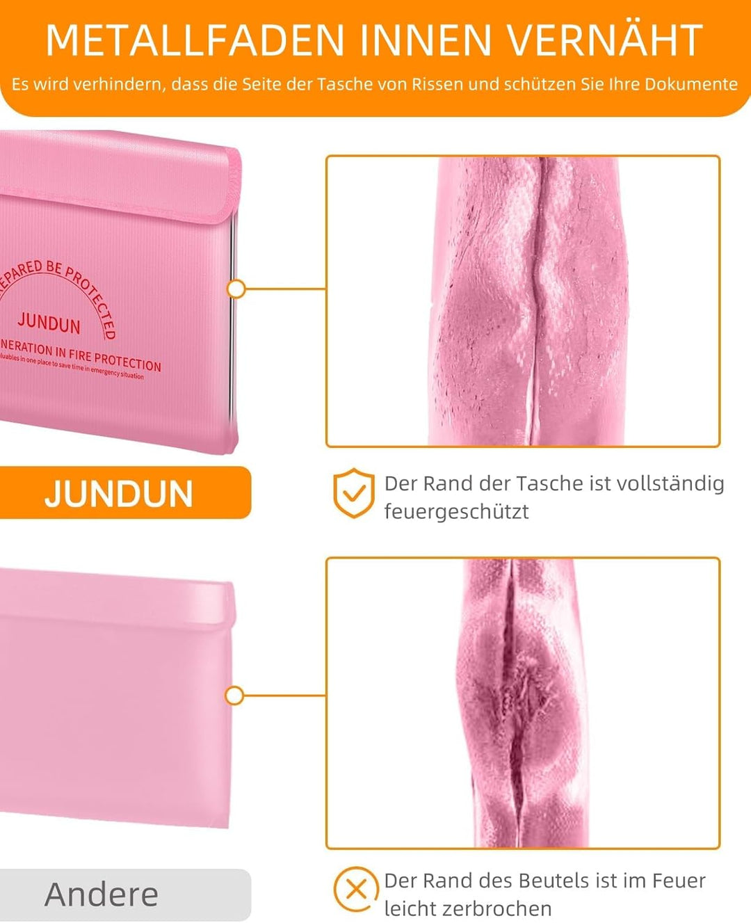 JUNDUN Feuerfeste Dokumententasche mit 5200℉ Wärmeisolierung, 36x26cm wasserdichte und feuerfeste Ge