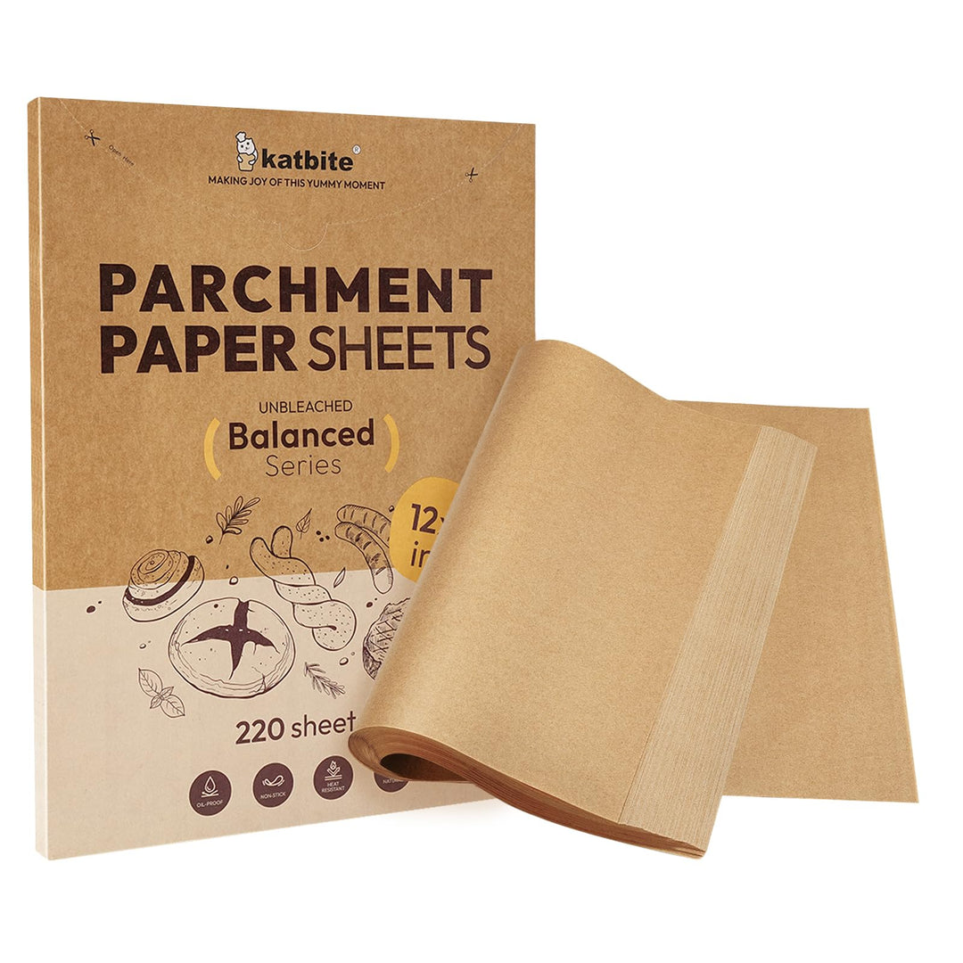 Katbite 220 Stücke Backpapier der Balanced-Serie, 12 x 16 Zoll gross, nicht gebleichtes Backpapier,