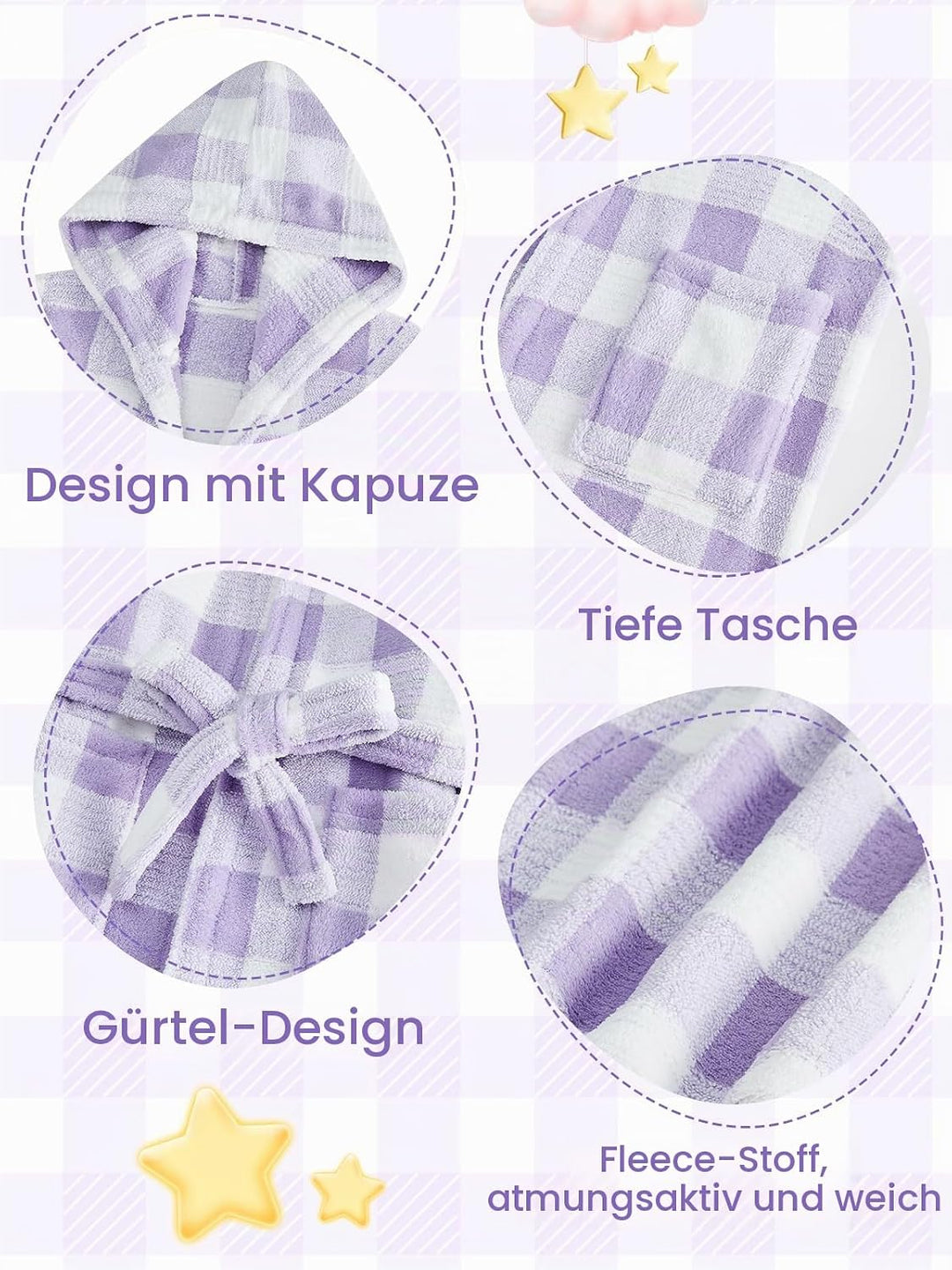 JiAmy Kapuzen Bademantel für Mädchen Flauschiger Fleece Plüsch Langer Schlafmantel Kinder Lila 7-9 J