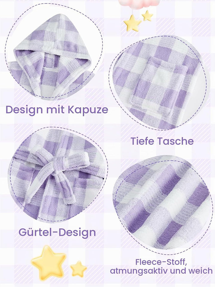 JiAmy Kapuzen Bademantel für Mädchen Flauschiger Fleece Plüsch Langer Schlafmantel Kinder Lila 7-9 J