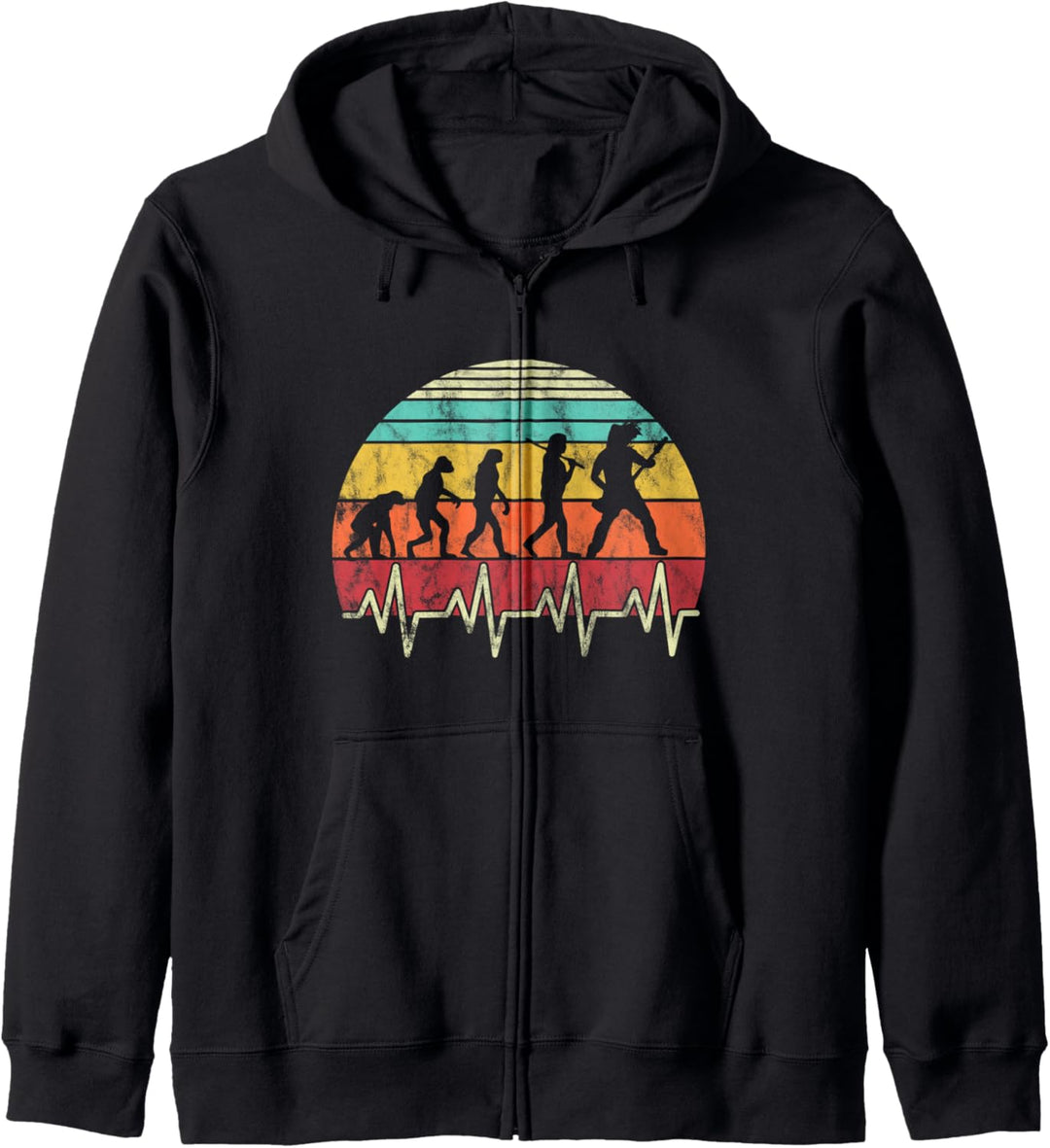Gitarre Herzschlag Retro Vintage Gitarrist Evolution Musiker Kapuzenjacke