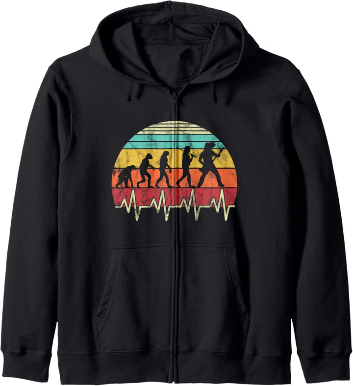Gitarre Herzschlag Retro Vintage Gitarrist Evolution Musiker Kapuzenjacke