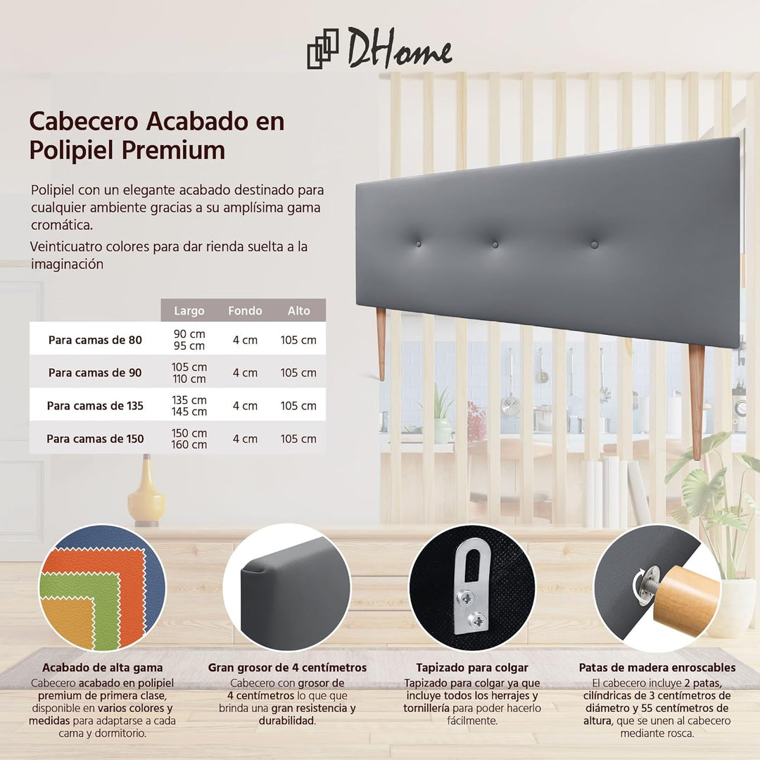 DHOME Kunstleder oder Acualine Stoff Kopfteil einfarbig mit Knöpfen gepolstert HIGH Range Luxus Bett