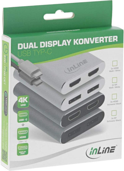 InLine® USB Dual Display Konverter, USB Typ-C zu 2X HDMI Buchse (DP Alt Mode), 4K, weiss, 0.1m