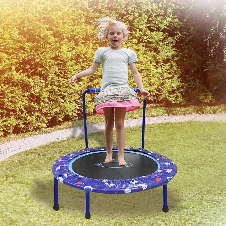 Ø91cm Kinder Trampolin Mini Fitness Trampolin Faltbarer Bungee Übungsrebounder mit verstellbarem Han