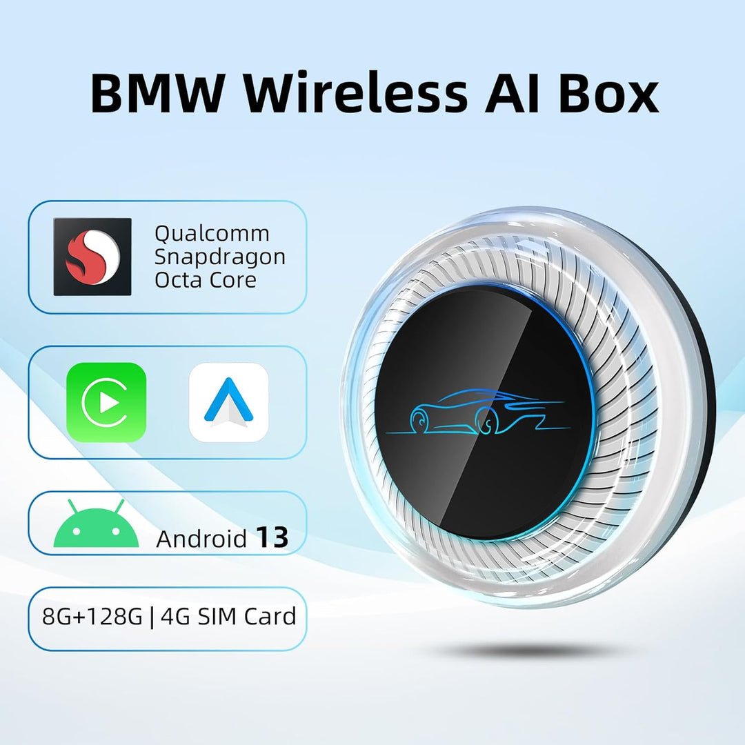 LEXXSON Wireless AI Box für BMW und andere Autos mit Wireless CarPlay, Android 13, 8+128GB, Dual WiF