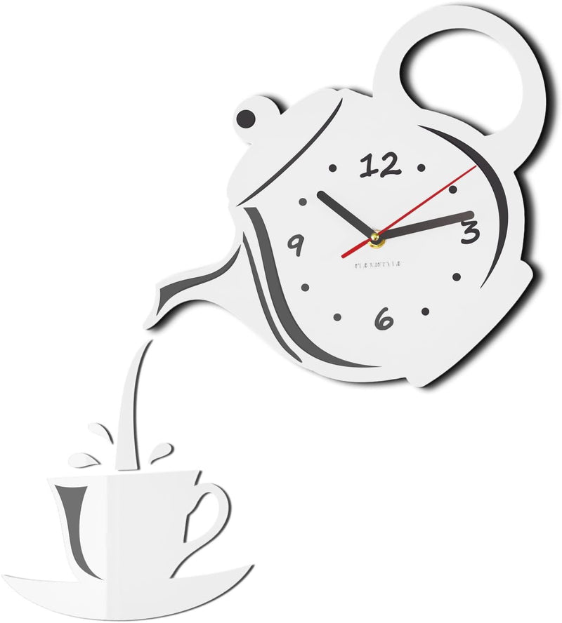 FLEXISTYLE Moderne Wanduhr für die Küche Tasse Und Kanne, 45 cm x 45 cm, 3D, leise, Design, Made in