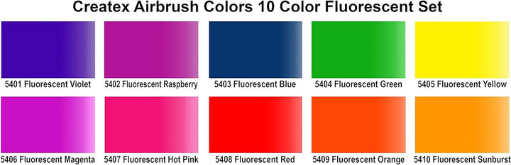 Createx Colors Airbrush-Set, 60 ml 10 - Farben, fluoreszierend, Set, 10 - Farben, fluoreszierend, Se
