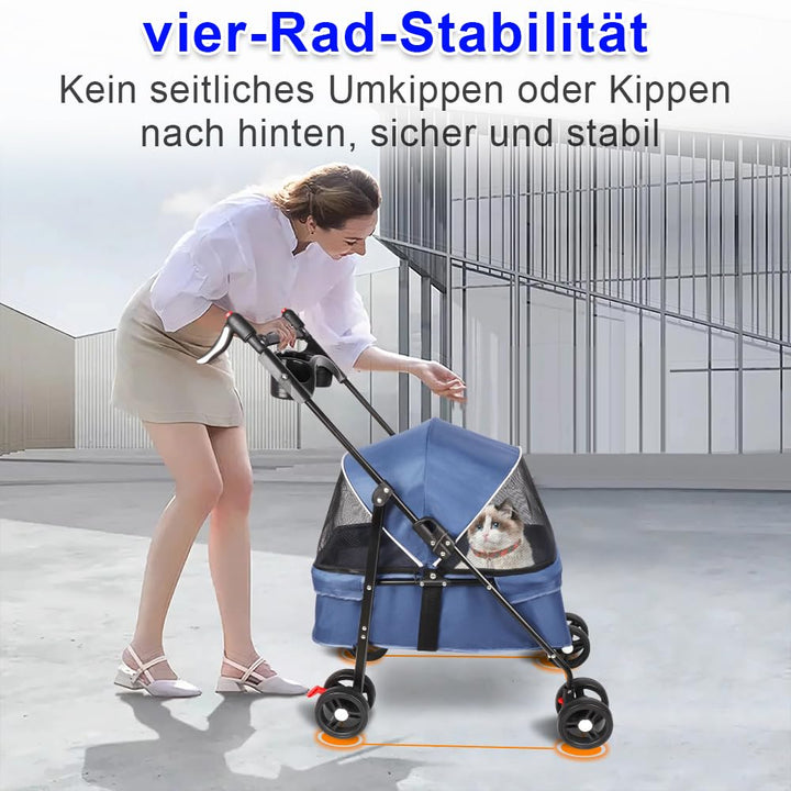 Homewell Klappbarer Haustierwagen mit Getränkehalter, Hundewagen & Katzenwagen, Leicht & Bequem mit