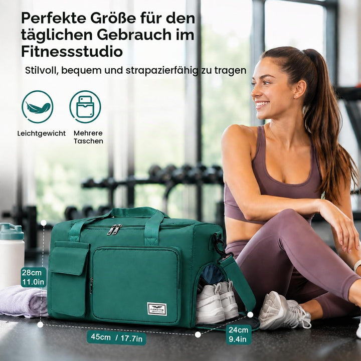 FIORETTO 35L Damen Sporttasche, Faltbare Reisetasche mit Schuhfach &amp; Nassfach, Wasserabweisende Week