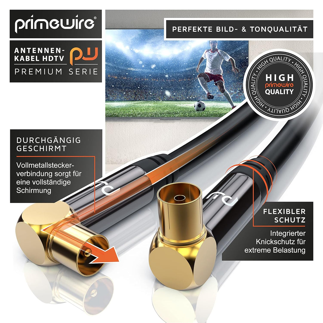 CSL - 12,5m 8k 4k HDTV Antennenkabel 75 Ohm 90 gewinkelt - Stecker 90 Grad Kupplung 90 Grad- DVB-T u