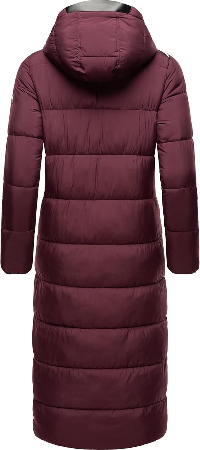 Navahoo Damen Wintermantel Warmer Steppmantel lang mit Abnehmbarer Kapuze Isalie XS-3XL XL Wine, XL