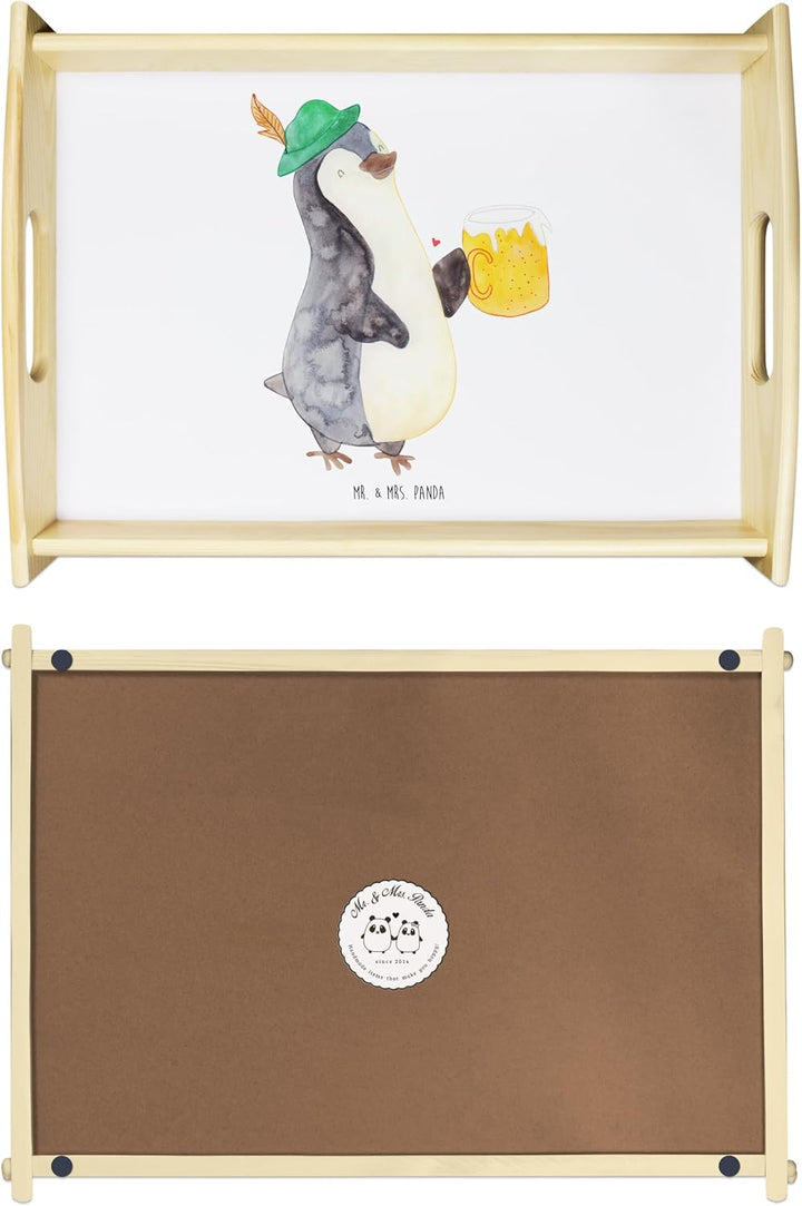 Mr. & Mrs. Panda Holztablett Pinguin Bier - Geschenk, Oktoberfest, Dekotablett, Serviertablett, Küch