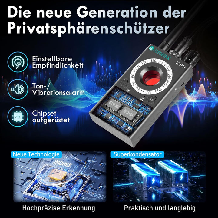 JMDHKK K18+ Versteckter Kamera-Detektor, Spionagekamera-Finder, Wanzendetektor, Magnetfeld-Detektor,