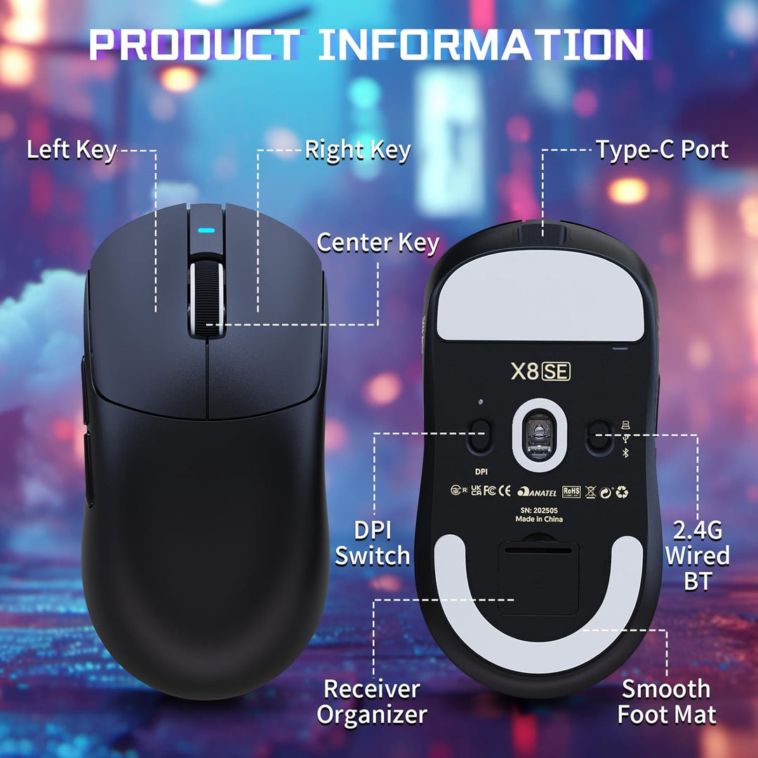 MAMBASNAKE X Attack Shark X8SE 55g ultraleichte kabellose Gaming Maus–bis zu 25000 DPI,PAW3311-Senso