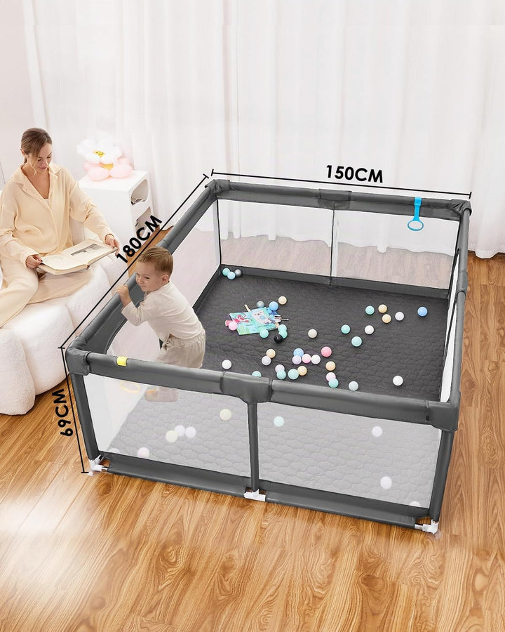 Laufstall Baby mit Spielmatte,Laufgitter Baby,Kinderzaun mit Atmungsaktivem Netz,Tragbarer Laufstall